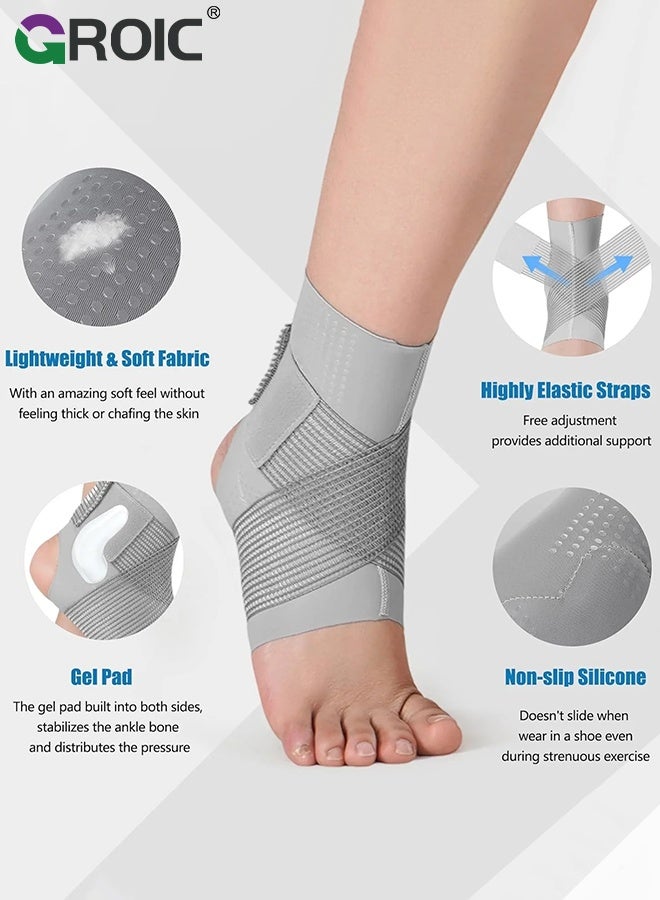 GROIC Elite Ankle Brace with Adjustable Strap and Gel Pad, Silicone Ankle Sleeve for Ankle Support and Pain Relief, Ankle Brace For Sprained Ankle, Plantar Fasciitis, Ankle Pain - Image 3
