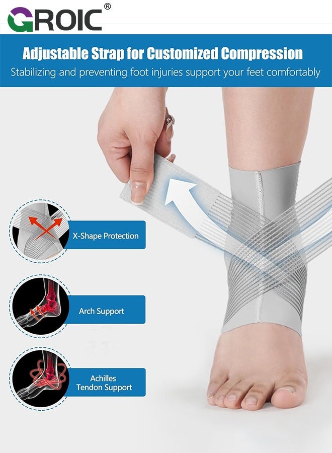 GROIC Elite Ankle Brace with Adjustable Strap and Gel Pad, Silicone Ankle Sleeve for Ankle Support and Pain Relief, Ankle Brace For Sprained Ankle, Plantar Fasciitis, Ankle Pain - Image 2