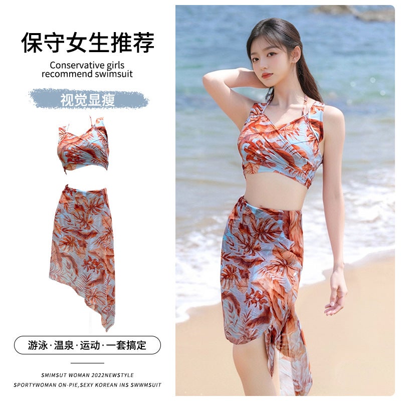 New Swimwear Women'S Trendy Bikini Bikini Split Three-Piece Set Conservative Slim Belly Covering Spring Swimsuit - Image 2