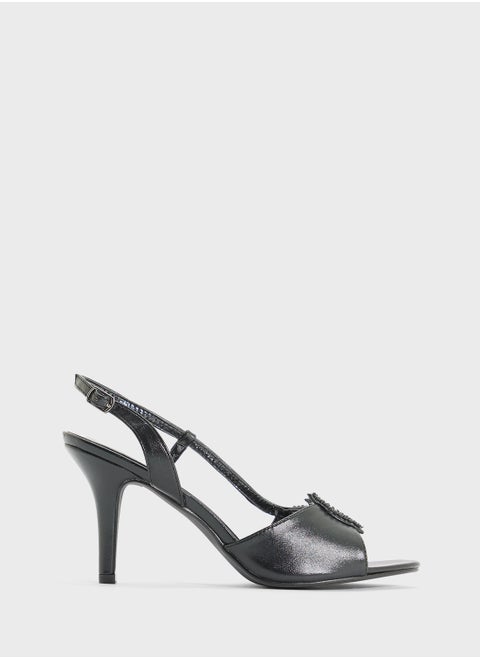 Woven Sling-Back Heeled Sandal