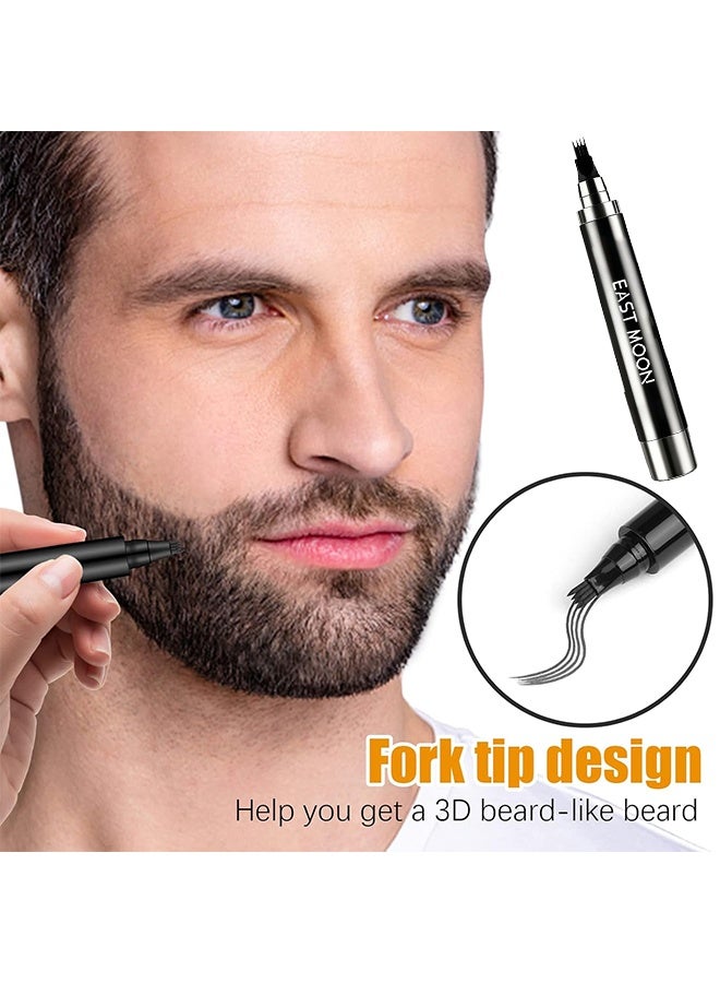 East Moon Beard Filler Pen For Men (4-Tip), Black Beard Pencil Filler For Men Waterproof Patchy Beard Solution, Natural Looking Mustache, Beard Filler Kit Long Lasting Beard Filling Pen With Brush, Shape & Define Perfect Beard - Image 5