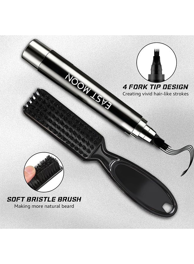 East Moon Beard Filler Pen For Men (4-Tip), Black Beard Pencil Filler For Men Waterproof Patchy Beard Solution, Natural Looking Mustache, Beard Filler Kit Long Lasting Beard Filling Pen With Brush, Shape & Define Perfect Beard - Image 3