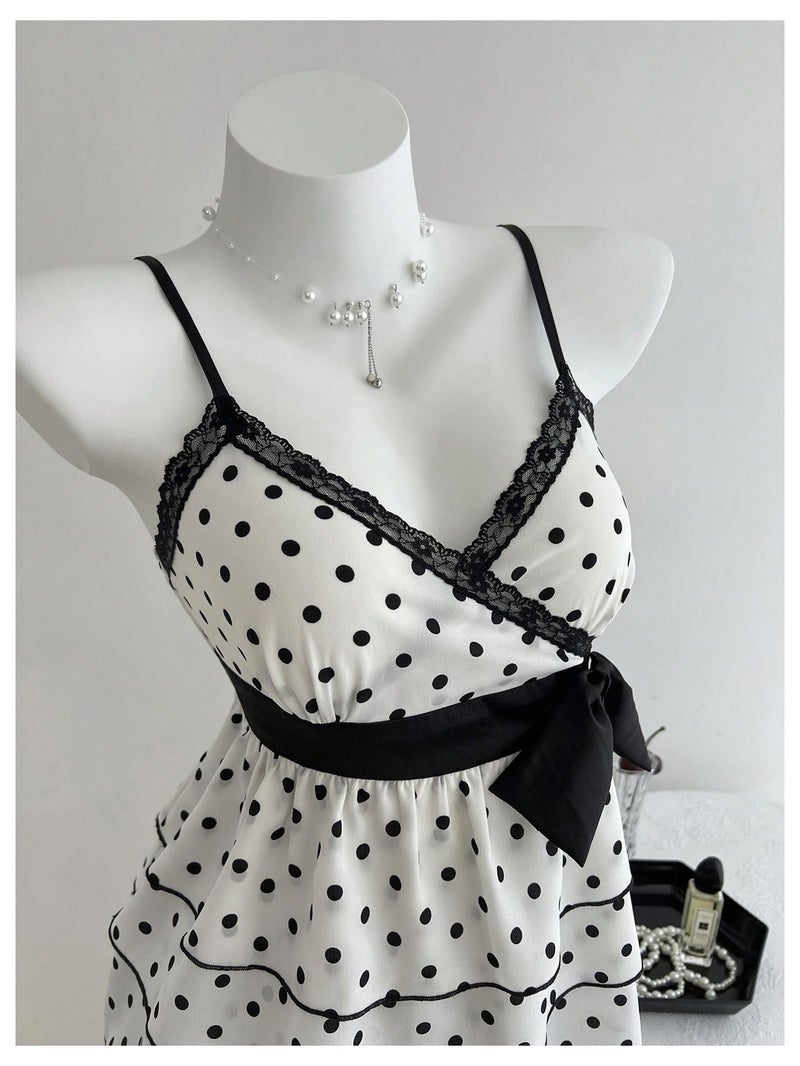 Verdusa Women's Polka Dots Tank Top Y2k Babydoll Tops Peplum Ruffle Tops White - Image 4
