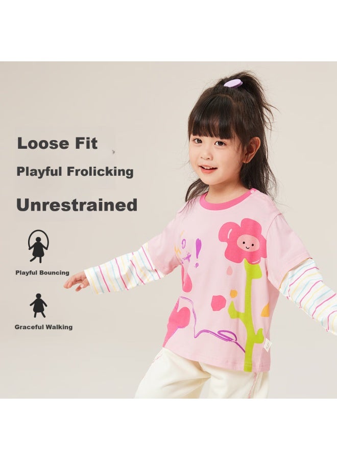 Yuzhaolin Children's T-shirt Spring Girls' Pure Cotton T-shirt Middle And Small Children's Baby Basic Top Dream Rabbit - Image 1