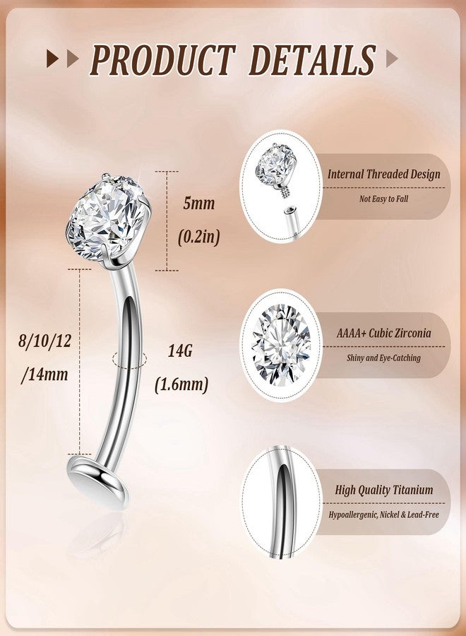 NICEIGHT 14G F136 Titanium Floating Belly Button Rings for Women Petite Flat Back CZ Belly Rings Opal Barbell Heart Curved Navel Ring Internally Threaded Belly Piercing Jewelry 8/10/12/14mm, 10mm - Image 3