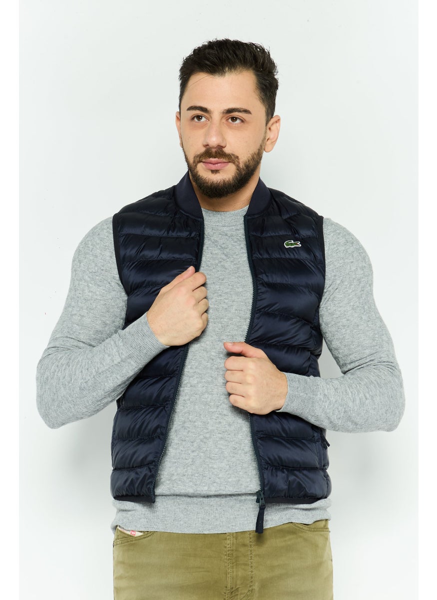 LACOSTE Men Embroidered Logo Sleeveless Puffer Vest Jacket, Navy Blue  - Image 1