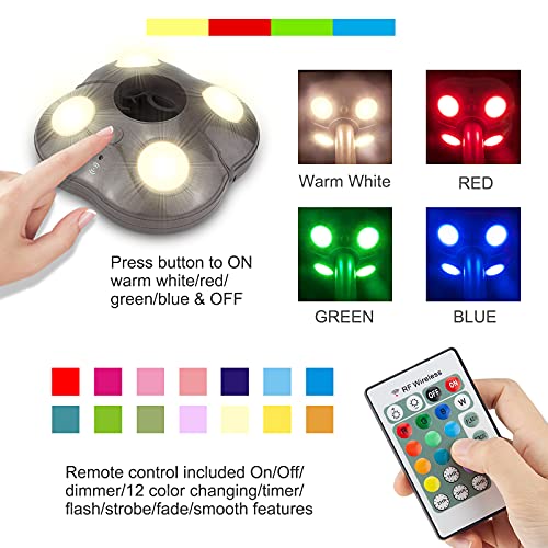 HONWELL Patio Umbrella Light Outdoor Wireless Battery Operated LED Table Umbrella Lights with Remote, 12 Color Changing Outside Umbrella Pole Light, Camping Lights for Umbrellas (Brown) - Image 2