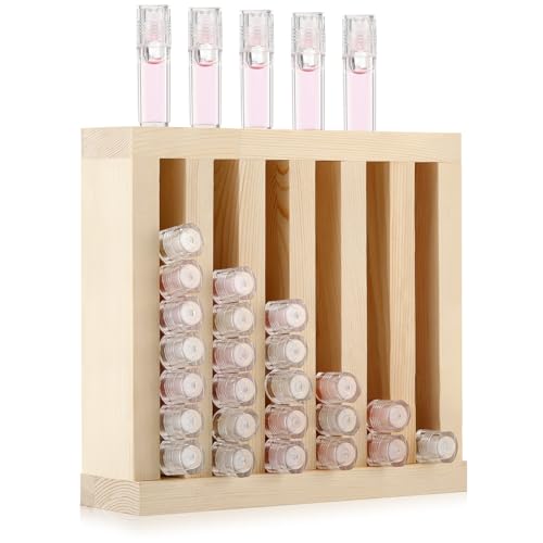 Wonderjune 1 Pcs 6 Slot Wooden Lipsticks Holder 07 Inch Lip Balm Tube Holder Lip Gloss Organizer Display Wood Lipsticks Tube Tower Organizer for Market Craft Booth Room Display Wood Color - Image 1