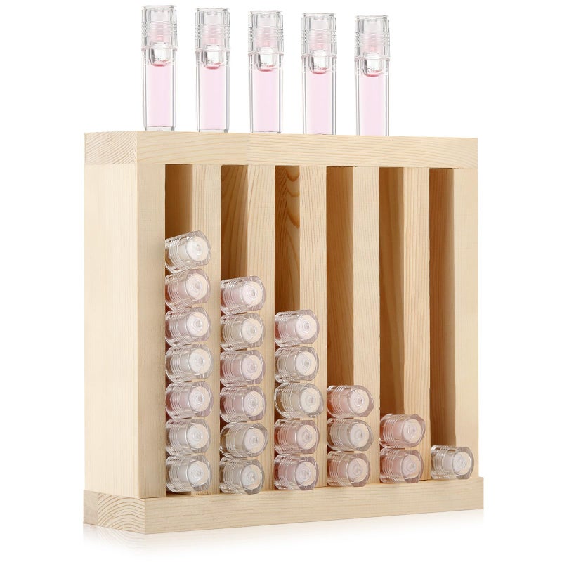 Wonderjune 1 Pcs 6 Slot Wooden Lipsticks Holder 07 Inch Lip Balm Tube Holder Lip Gloss Organizer Display Wood Lipsticks Tube Tower Organizer for Market Craft Booth Room Display Wood Color - Image 2