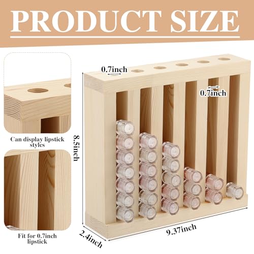 Wonderjune 1 Pcs 6 Slot Wooden Lipsticks Holder 07 Inch Lip Balm Tube Holder Lip Gloss Organizer Display Wood Lipsticks Tube Tower Organizer for Market Craft Booth Room Display Wood Color - Image 3