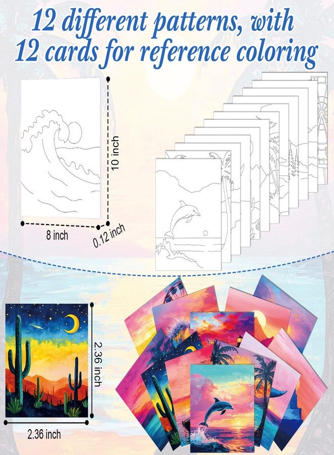 Sherr 12 Pcs Pre Drawn Canvas Pre Printed Canvas Set for Adults Cute Printed to Paint Set Theme Painting for Summer Party Favor(Beautiful Scenery,8 x 10 Inch) - Image 3