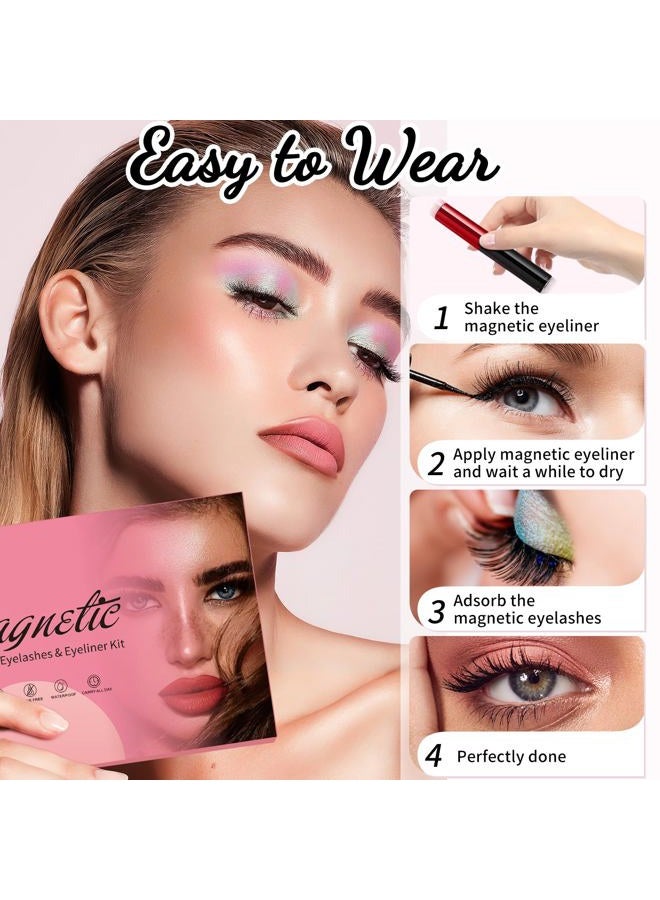 YUNINFANG [10 Pairs] Magnetic Eyelashes and Eyeliner Kit, Reusable Magnetic Lashes with Eyeliner and Tweezers, 3D Natural Look False Eyelashes (10 PAIRS) - Image 3