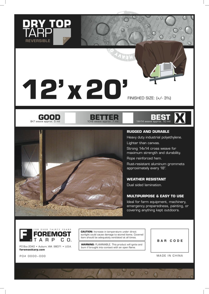 Dry Top 12' x 20' Foremost Tarp 21220 Silver/Brown Dry Top Silver Brown 10-Mil Heavy Duty Reversible Tarp - Image 4