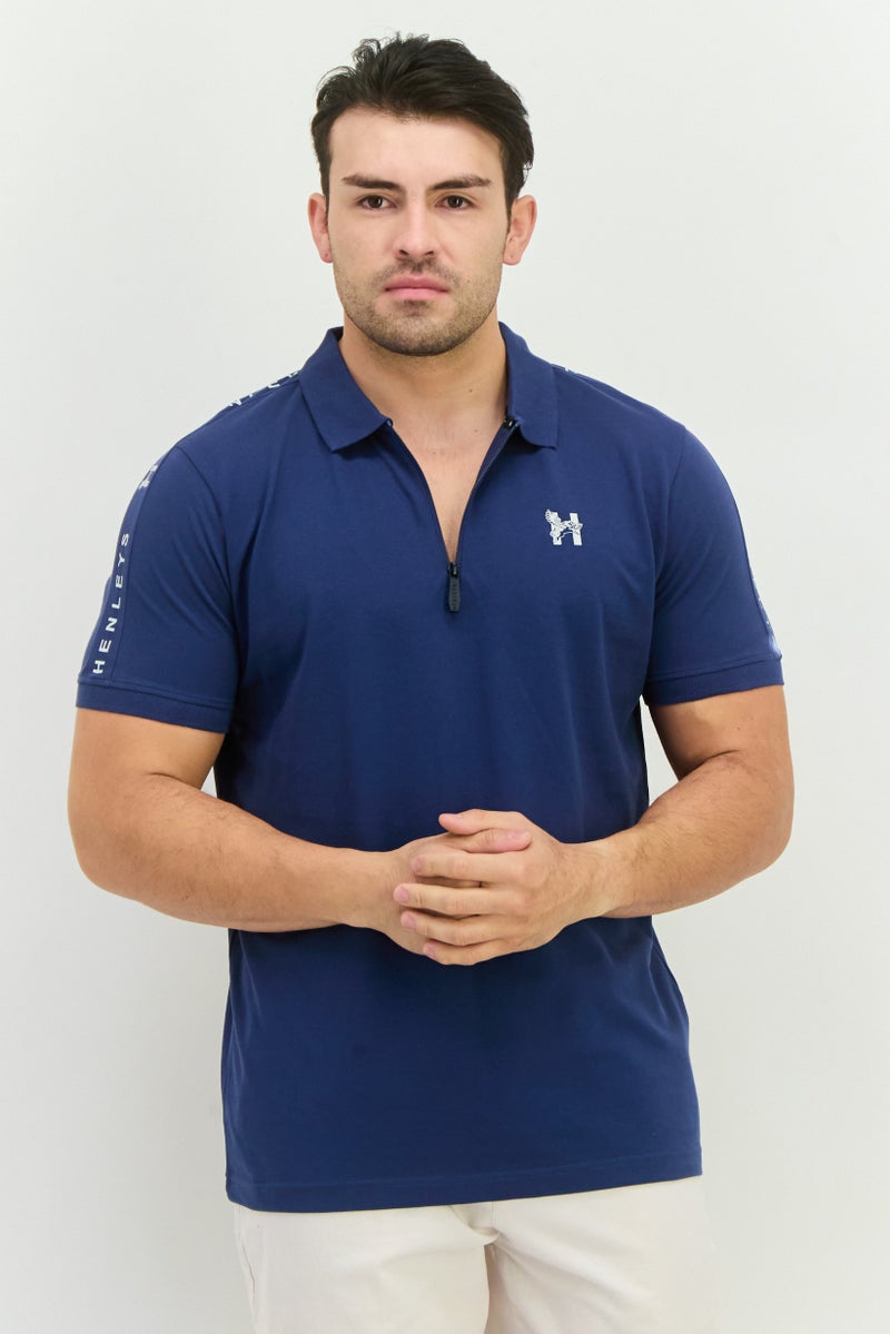 Henleys Men Regular Fit Brand Logo Short Sleeves Polo, Navy - Image 1
