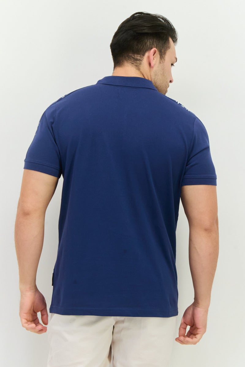 Henleys Men Regular Fit Brand Logo Short Sleeves Polo, Navy - Image 3