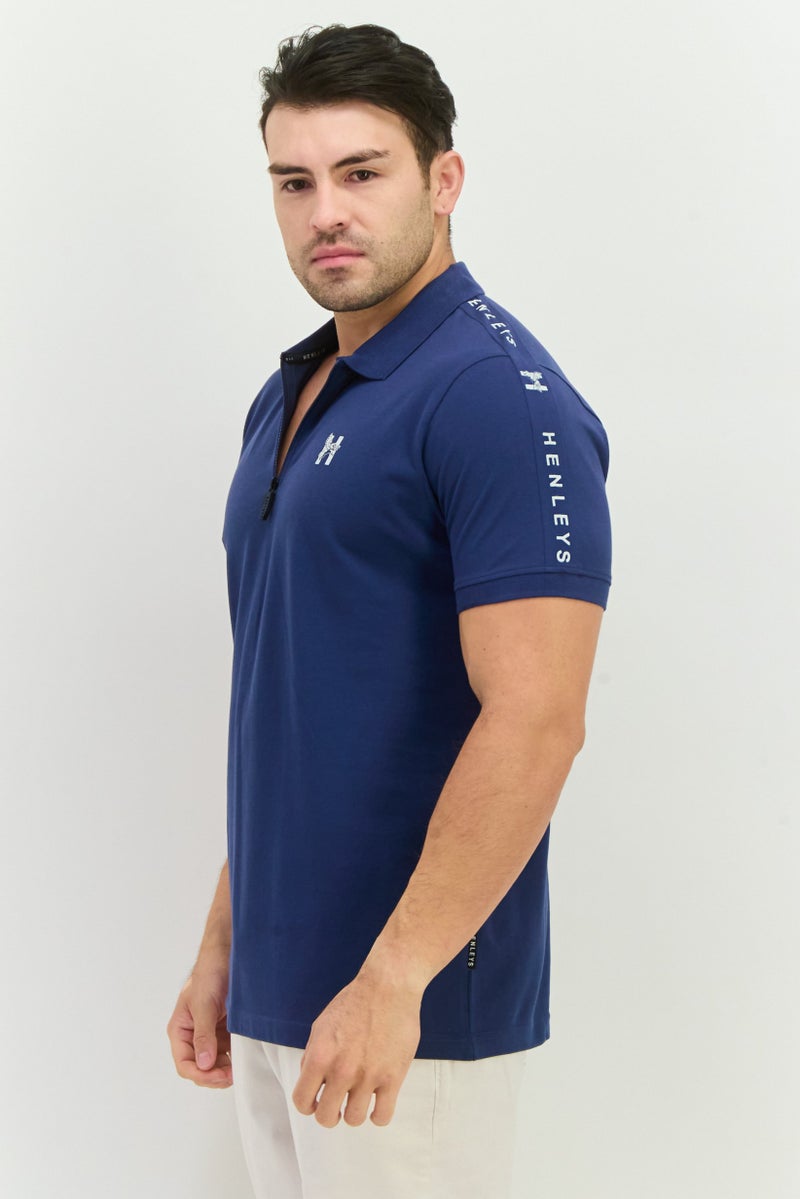 Henleys Men Regular Fit Brand Logo Short Sleeves Polo, Navy - Image 2