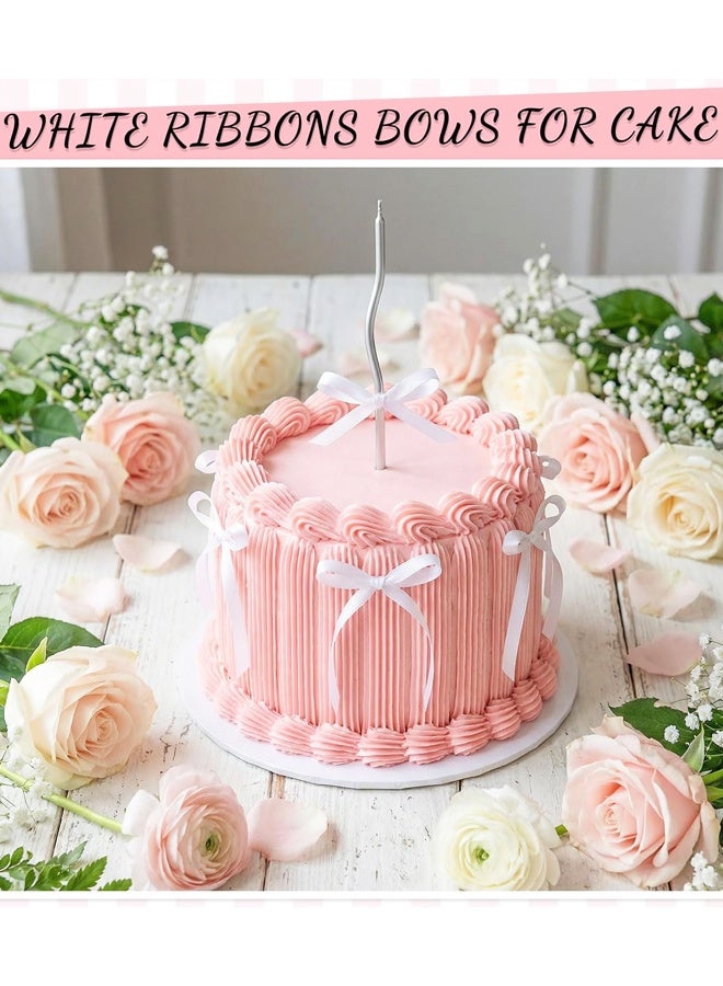 30PCS White Ribbon Bow Cake Toppers, Wedding Birthday Party Decorations - Image 3