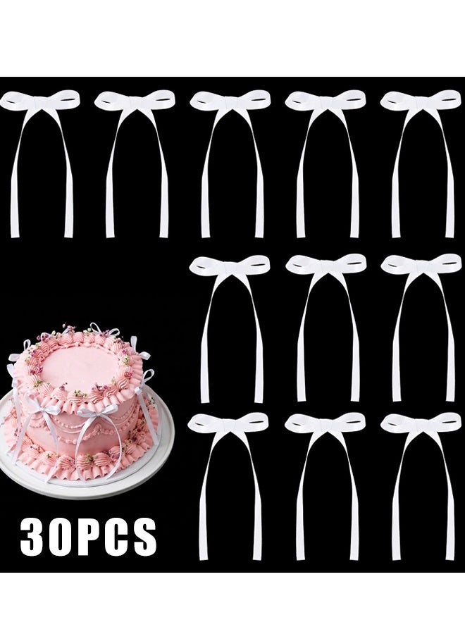 30PCS White Ribbon Bow Cake Toppers, Wedding Birthday Party Decorations - Image 1
