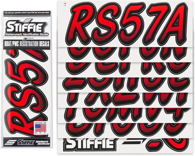Stiffie ملصقات تعريفية رقمية أبجدية بحجم 3 بوصة من ستيفي وايبلاين باللونين الأحمر والأسود لتسجيل القوارب والمركبات المائية الشخصية منزلي ومهني - Image 2