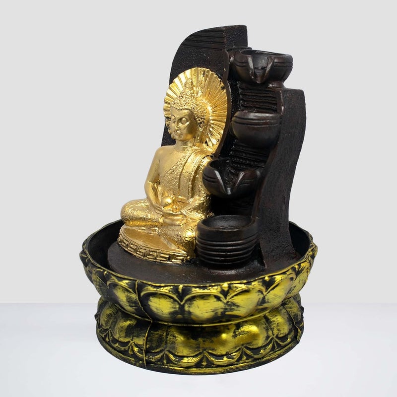 SPLICE SPLICE Resin Buddha Water Fountain LED Light 4Tier for Home Decor Showpiece  - Image 3