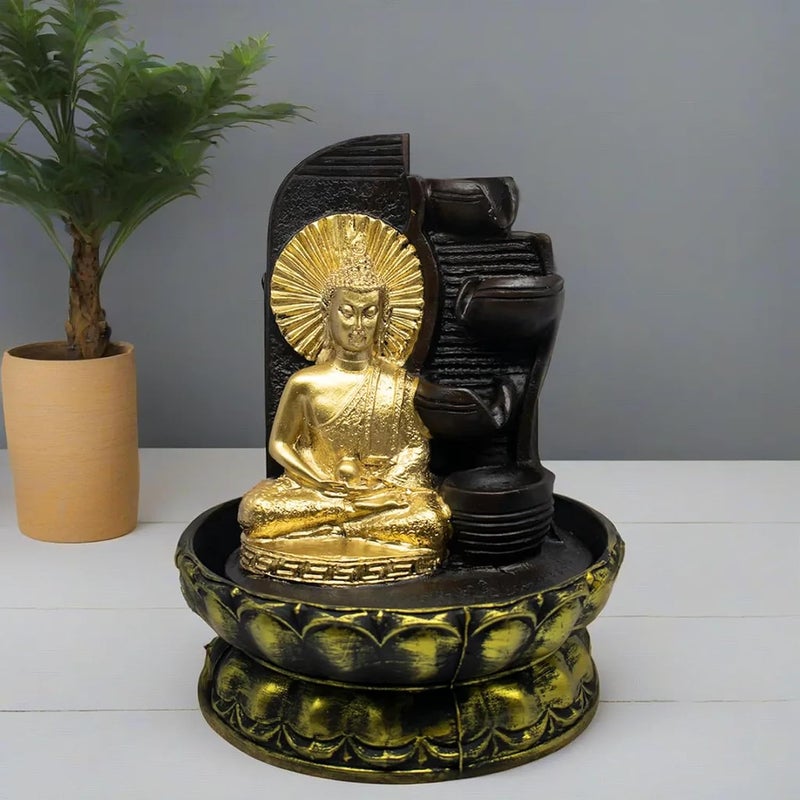 SPLICE SPLICE Resin Buddha Water Fountain LED Light 4Tier for Home Decor Showpiece  - Image 1