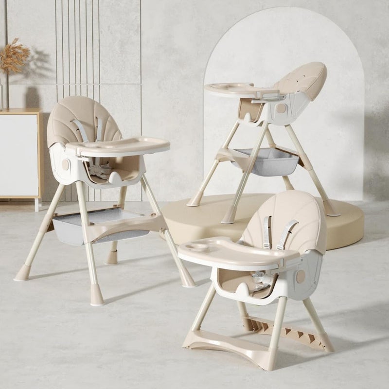 Bentifar High Chair for Babies and Toddlers, Foldable Baby High Chair with Adjustable Backrest, Double Removable Tray, Supports Up to 50KG, Easy to Clean (Khaki) - Image 2