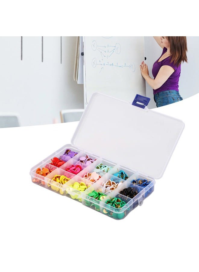 Jeanoko Decorative Push Pins, Plastic Steel Wire Thumb Tacks 15 Colors Rubberized Flat Head Hard Strong Durable Colorful 1 Box for Corkboard - Image 5