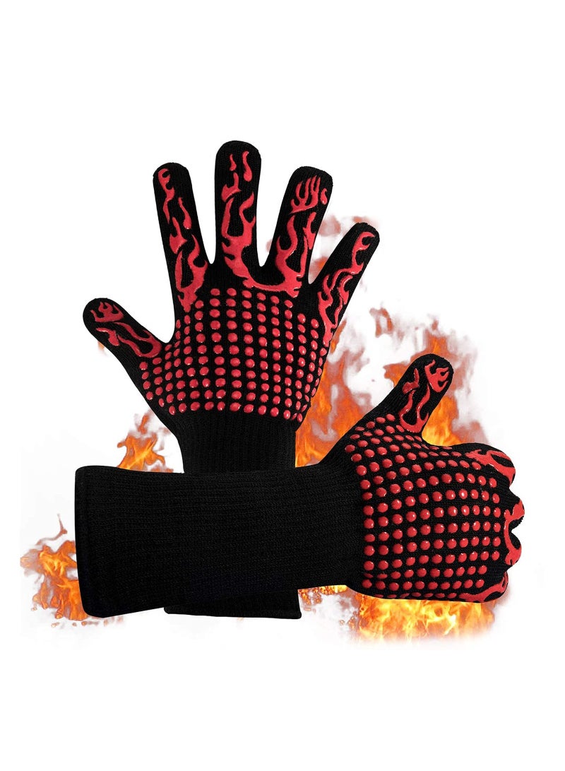 BBQ Gloves1472℉(800℃) Extreme Heat Resistant Grill Gloves14 inch Ultra-Long Wrist Cooking Gloves for BarbecueCookingSilicone Non-Slip Cooking Gloves 1 Pair (red) - Image 1