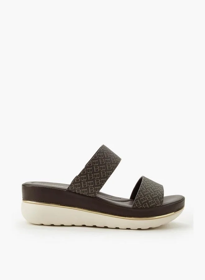 Women Monogram Print Wedge Sandals