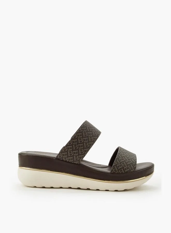 Flora Bella By Shoexpress BROWN Women Monogram Print Wedge Sandals for Women | Best Price UAE