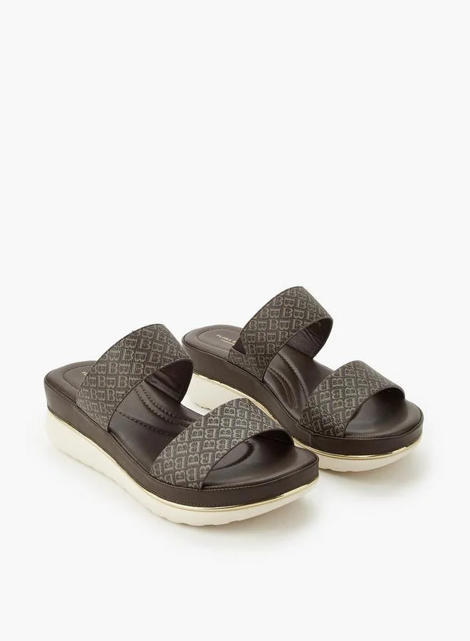 Women Monogram Print Wedge Sandals