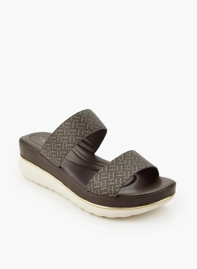 Flora Bella By Shoexpress BROWN Women Monogram Print Wedge Sandals for Women | Best Price UAE