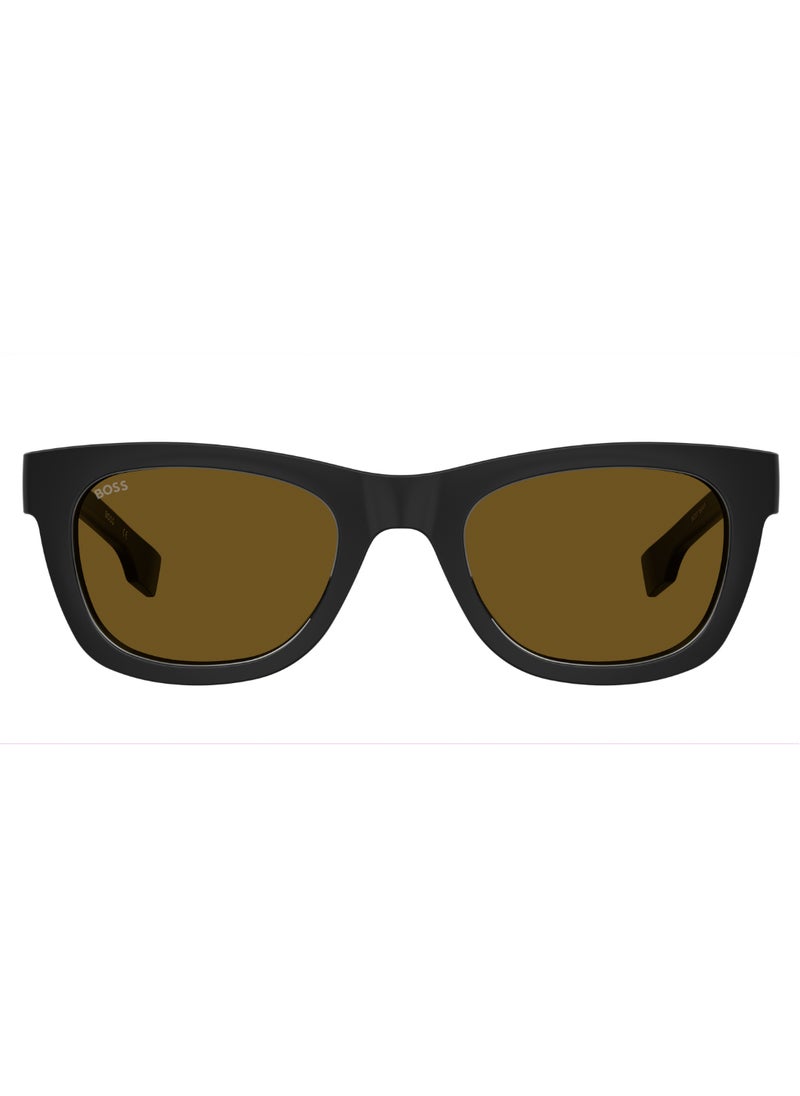 HUGO BOSS نظارة شمسية مستطيلة الشكل للرجال مع حماية من الأشعة فوق البنفسجية BOSS 1649/S BROWN 39 - مقاس العدسة: 38.5 مم - أسود بيج  - Image 3