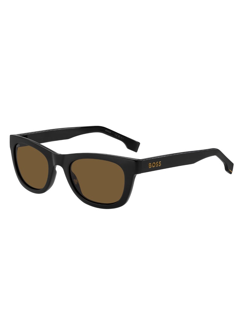 HUGO BOSS نظارة شمسية مستطيلة الشكل للرجال مع حماية من الأشعة فوق البنفسجية BOSS 1649/S BROWN 39 - مقاس العدسة: 38.5 مم - أسود بيج  - Image 1