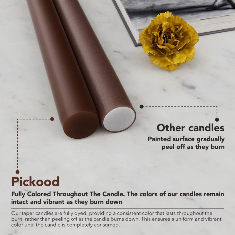 Pickood 10-Inch Tall Dripless Taper Candles Set Of 4 - Cocoa Brown Tapered Candles  Perfect For Spring - Smokeless  Unscented  Long Burning - Hand Poured  Colored Tall Candlesticks - Chocolates - Image 3