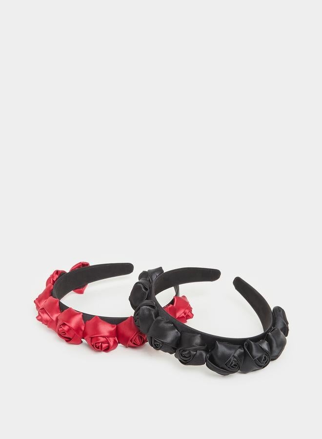 ستايلي طقم من قطعتين - طوق شعر بتطريز زهور - Image 1