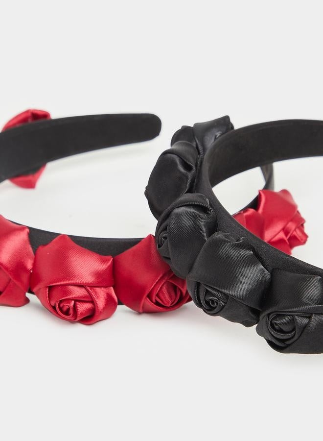 ستايلي طقم من قطعتين - طوق شعر بتطريز زهور - Image 4