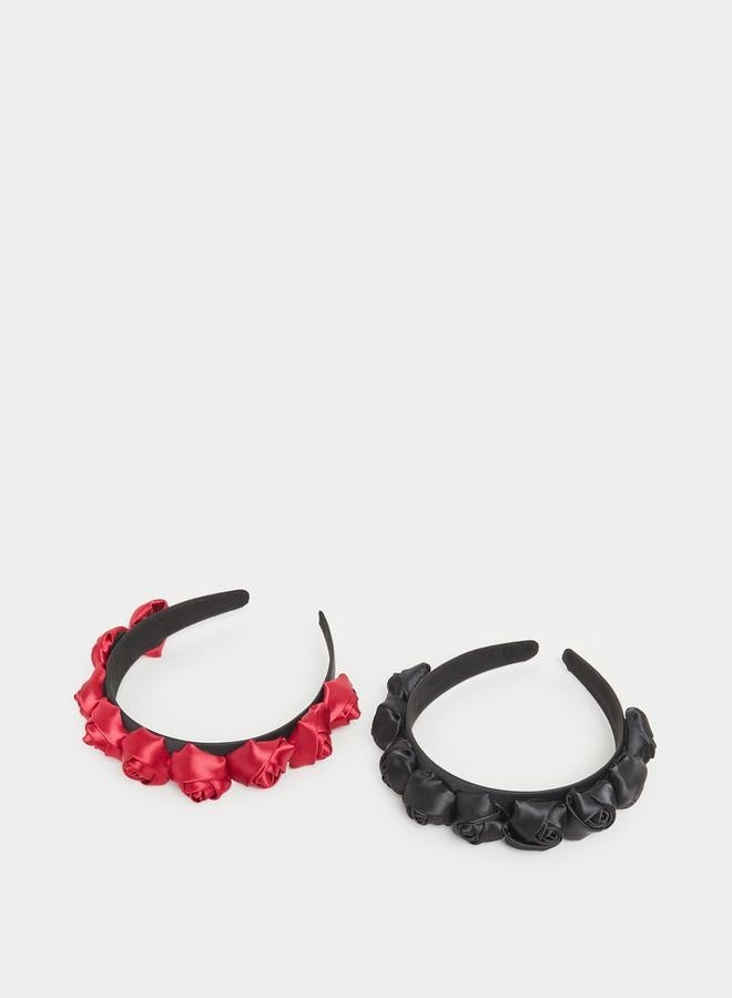 ستايلي طقم من قطعتين - طوق شعر بتطريز زهور - Image 3