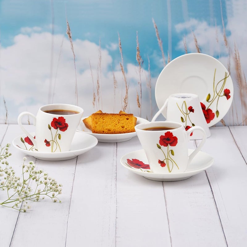 Dandy lines England by DATA Dandy Lines Lara Red Poppy Cups and Saucers 50012 Pack of 12 - Image 3