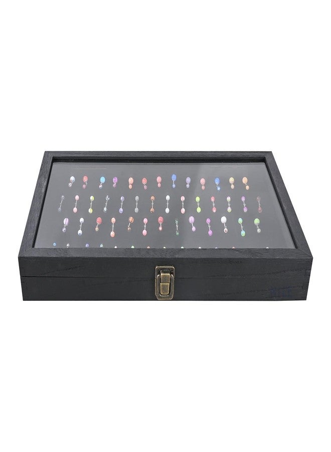 MOOCA Temper Glass Top Jewelry Display Case with Tempered Glass Lid and 54 Clip Body Jewelry Showcase Display Pad for Belly Button Rings, Tongue Rings, and Industrial Barbell Organizer, Black Color - Image 3
