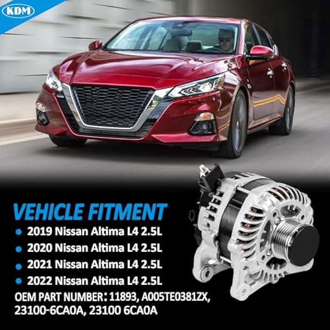 KDM Alternator Fit for Nissan Altima L4 2.5L 2019 2020 2021 2022,12V 120AMP 6-Groove Pulley Clockwise,High Output Replacement A005TE0381ZX,11893,23100-6CA0A - Image 2
