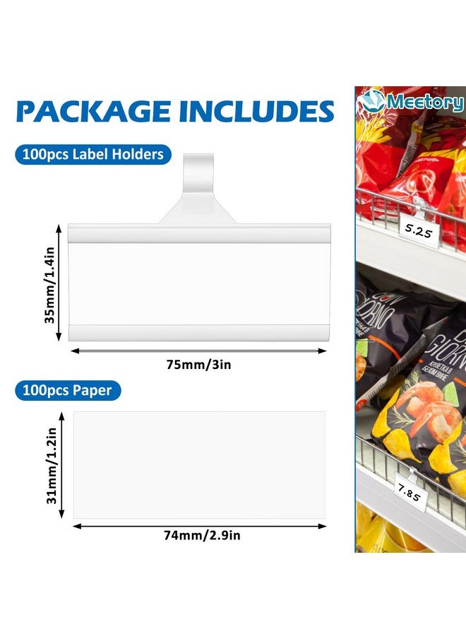 100 Pcs Plastic Wire Shelf Label Holders With Blank Cards Reusable Plastic Shelf Tags Price Label Holder With Snap Lock Upc Label Price Display Holder For Pantry Retail Supermarket (3'' X 1.4'')