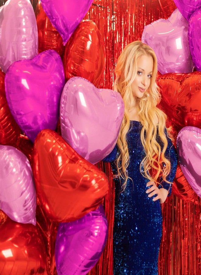 أستارون مجموعة أستارون من 30 بالونًا على شكل قلب باللونين الأحمر والوردي، مثالية لتزيين حفلات عيد الحب، بالإضافة إلى بالونات كبيرة على شكل قلب مقاس 18 بوصة مصنوعة من رقائق معدنية على شكل قلب باللون الأحمر الوردي، لتزيين حفلات الزفاف وحفلات توديع العزوبية في ليلة رومانسية. - Image 3