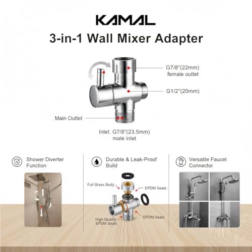Kamal Full Brass Tee Diverter Wall Mixer Angle Cock Faucet with Wall Flange | Wall Mount Installation Type - Silver (Pack of 1) - Image 2