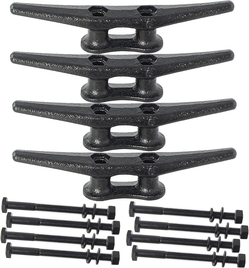 VEITHI Dock Cleats 6/8/10 inch With Hardware,Electrophoretic Coated Black Boat Cleat Dock Boat Cleats,Rope Cleat Boat Dock Cleats Ideal for Boat Docks, Decks, Piers for Tying up Boats (2,4,6,8,12 Pack) - Image 1