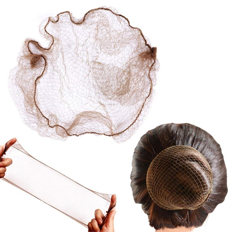 yantaisiyu 50 Pcs Hair Net 20 Inch Invisible Elastic Mesh Wig nets for Hair Bun Food Service Bulk PackingLight Brown