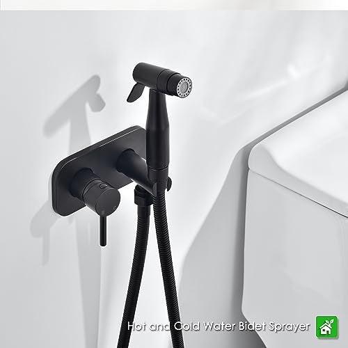 Senhozi Matte Black Bidet Sprayer for Toilet, Warm Water Handheld Bidet Sprayer with Hot and Cold Mixing Valve, Bidet Attachment for Toilet, SE-0002-2-BK - Image 2