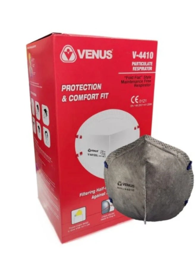 Venus V-4410 SL FFP1 Fold Flat Respirator Mask with Stay Cool Butterfly Valve, Adjustable Fit Headband & Anti-Clogging Protection (4 Pack) - Image 2