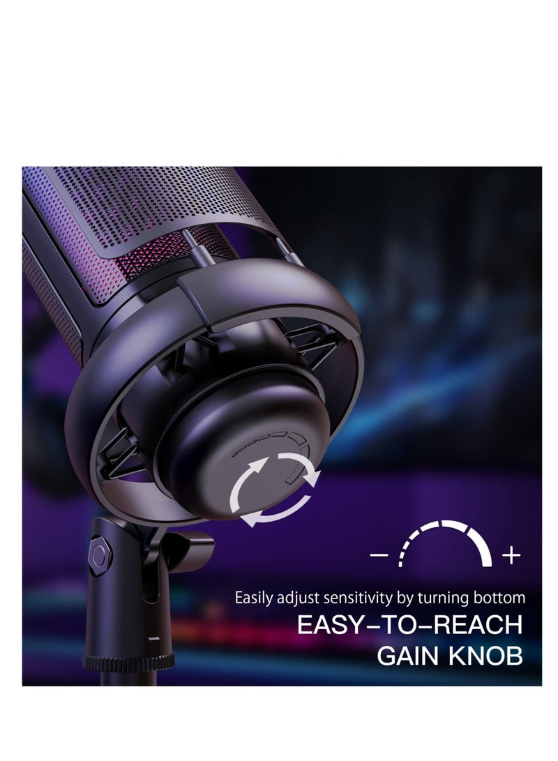 Captaintech USB Microphone for PC, Gaming Mic for PS4/ PS5/ Mac/Phone, Condenser Mic with Quick Mute, RGB Lighting, Pop Filter, Shock Mount, Gain Control, for Gaming, Streaming, Podcasting, Recording, YouTube - Image 4