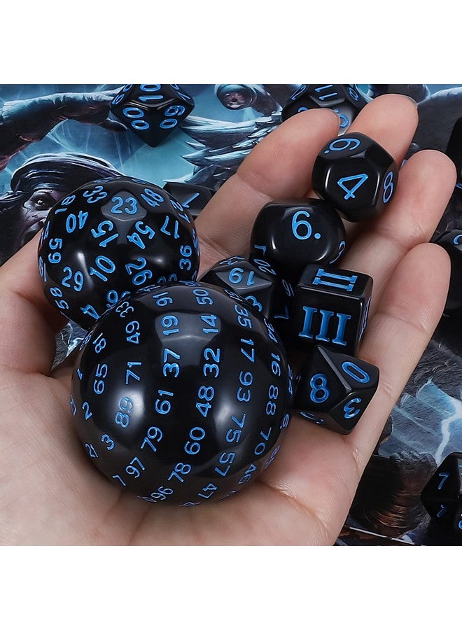 CiaraQ DND Polyhedral Dice Set (15pcs) D4-D100 Game Dice with Dice Bag for Dungeons and Dragons Role Playing Table Games (Black & Blue) - Image 4